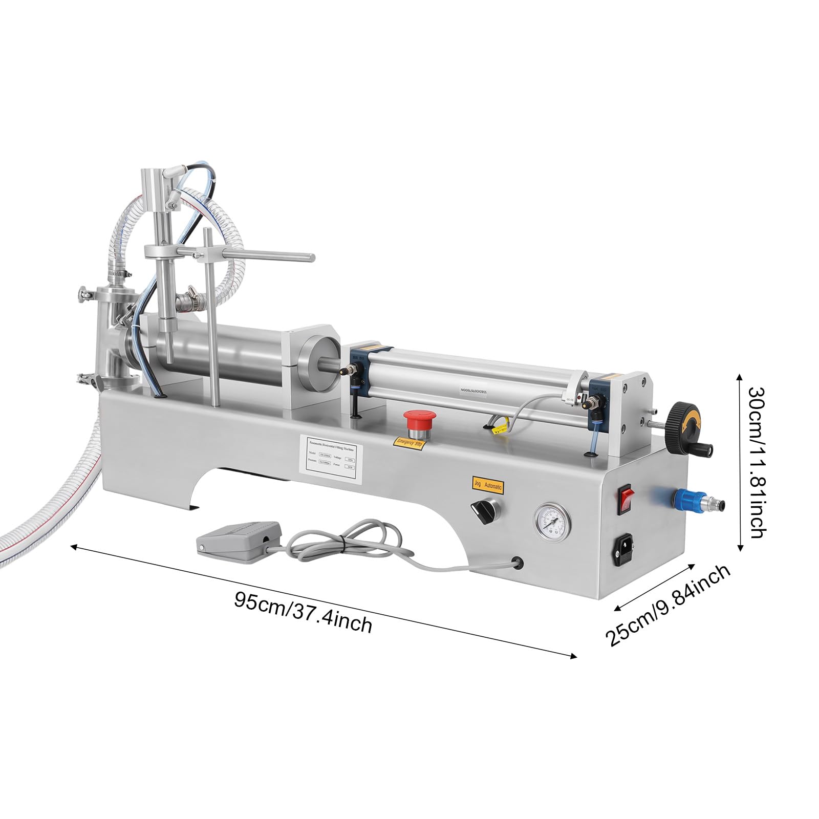 Riempitrice pneumatica orizzontale per liquidi, 30 W, 100-1000 ml, riempitrice pneumatica, autoadescante, in acciaio inox, per bevande farmacologiche