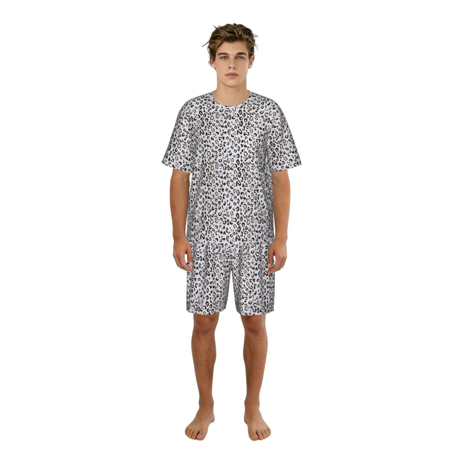Set pigiama da uomo con stampa leopardata, comodi pantaloncini da pigiama da uomo, perfetti per le notti estive