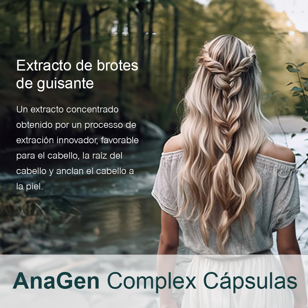 AnaGen Complex – Complemento Capilar Anticaída con AnaGain, Biotina, Zinc, Selenio y Té Verde – Vitaminas para el Crecimiento y Fortalecimiento del Cabello – 120 Cápsulas Veganas, 2 Meses