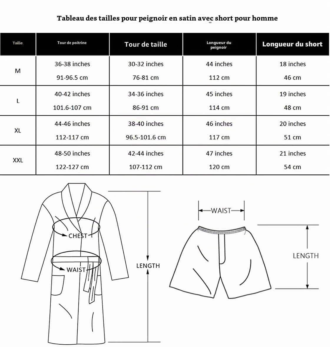 Peignoir de bain en satin léger à manches longues avec short - Pour homme