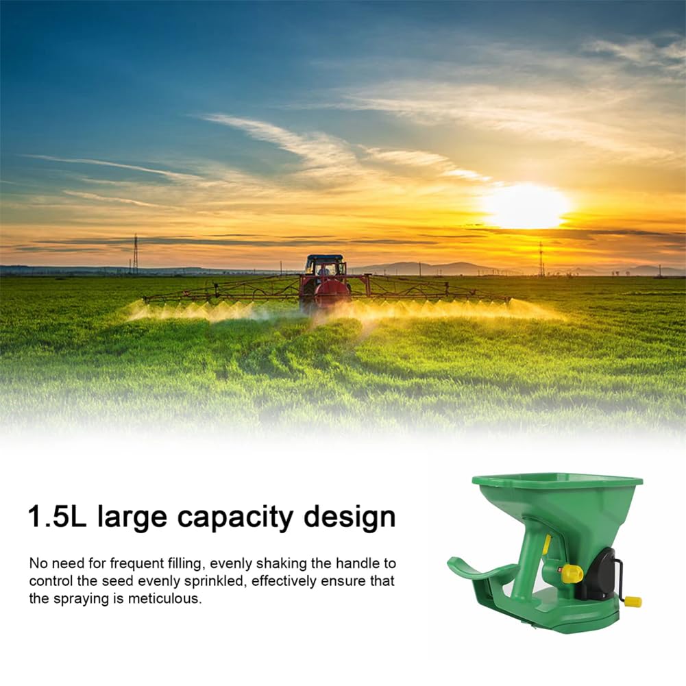 Esparcidor manual de semillas, sembradora de mano de 1,5 L con 5 engranajes ajustables para sembrar, fertilizar y derretir nieve para jardín y césped