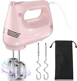 Batedeira elétrica manual com batedor de aço inoxidável, acessório de gancho de massa e bolsa de armazenamento, batedeira portátil para assar bolos, ovos, batedeiras de creme de alimentos.