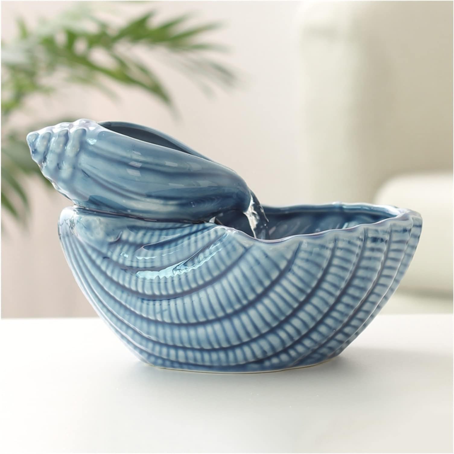 Indoor Fountain Creative Ceramics Desktop Waterfall Decoration With Conch Modeling Design Portable Tabletop Decorative Meditation For Office Living Room Zen (C