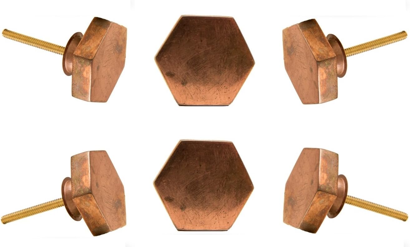 Set of 6 Hexagonal Copper Portsoken Cabinet Drawer Knobs Cupboard Dresser Pull by Trinca-Ferro
