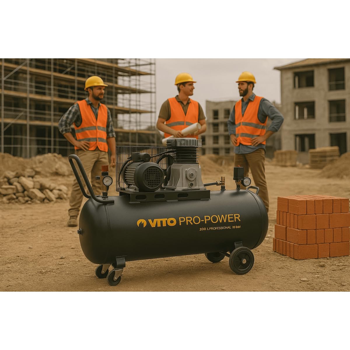 Compresor de correa profesional 230 V, 200 litros, 3 CV VITO 2800 rpm, aire 300 litros/min