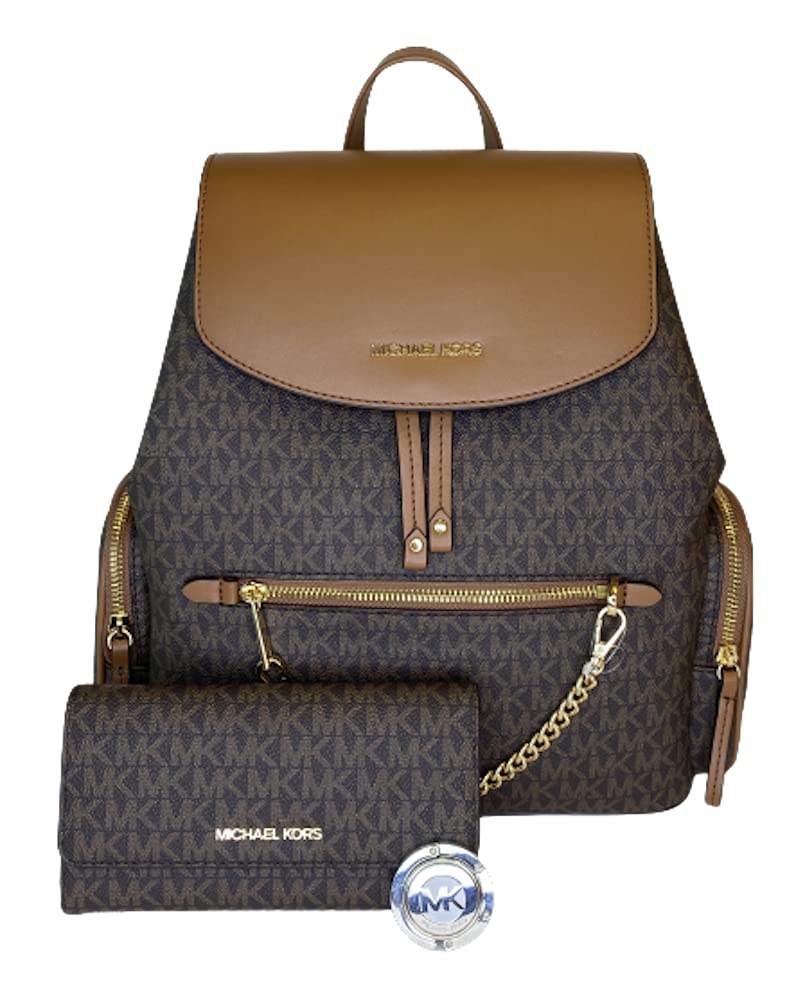 MICHAEL Michael Kors Jet Set Large Chain Backpack bundled with Large Trifold Wallet and Michael Kors Purse Hook