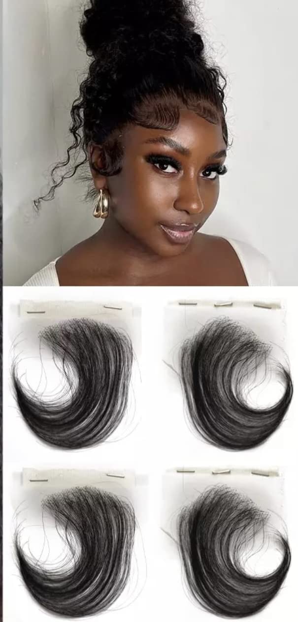 4 Piece HD Baby Hair Lace Closure Strips Curly Natural HD Baby Hair Edge Piece For 13x4 13x6 360 Lace Front Human Hair Wigs For Women, Brown, 2.0 Count