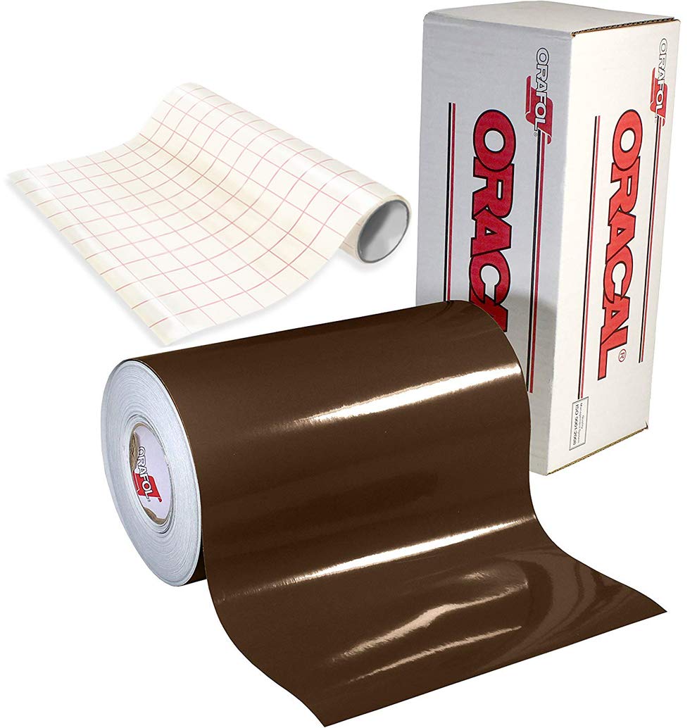 ORACAL 651 Gloss Brown Adhesive Craft Vinyl for Cameo, Cricut & Silhouette Including Free Roll of Clear Transfer Paper (30ft x 12