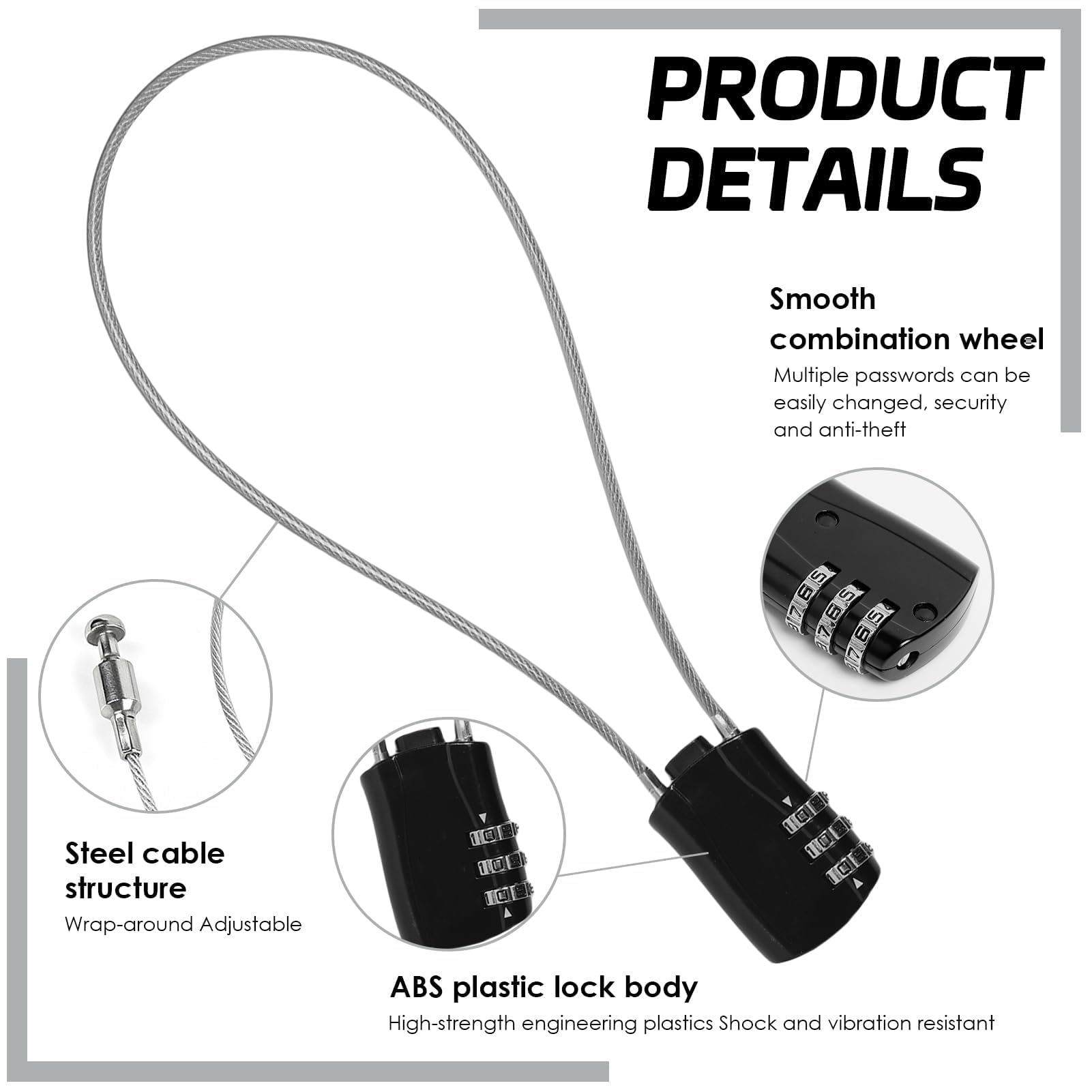 2 Pezzi Lucchetti A Cavo Retrattile Con Combinazione 3 Cifre - 77cm, Design Mucca Carino Per Bici, Bagagli E Caschi - Foto 11