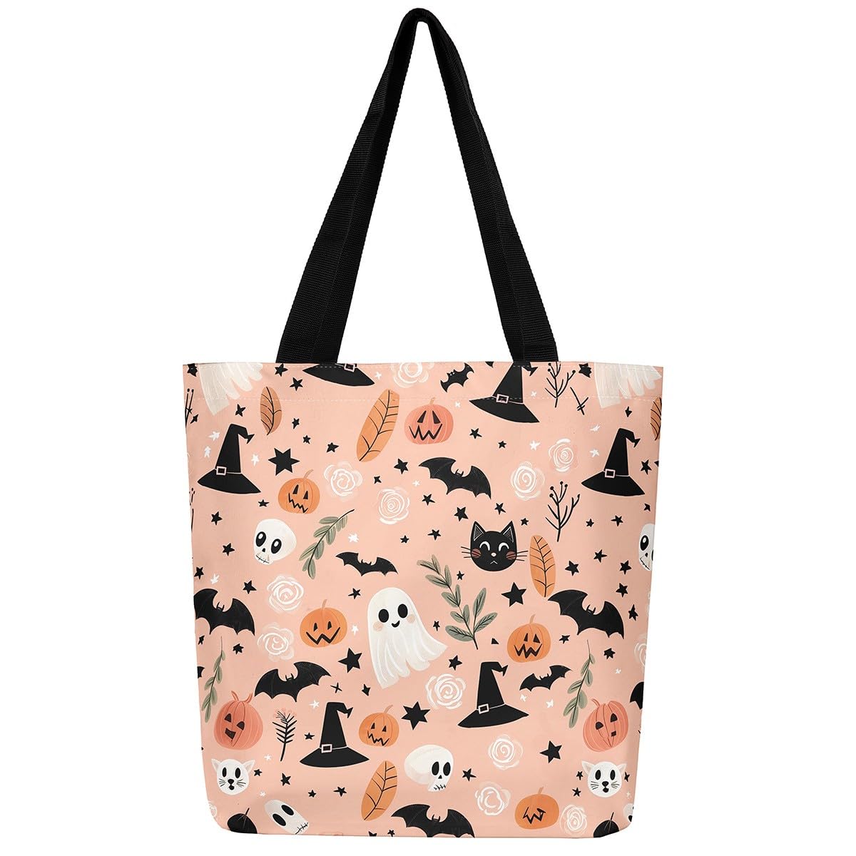 Loussiesd Halloween Canvas Tote Bags for Women Adults Gifts Cute Ghost Large Capacity Shoulder Handbags Halloween Hat Bats Travel Beach Bag Skull Pumpkin Lantern Reusable Grocery Bag for Shopping Gym