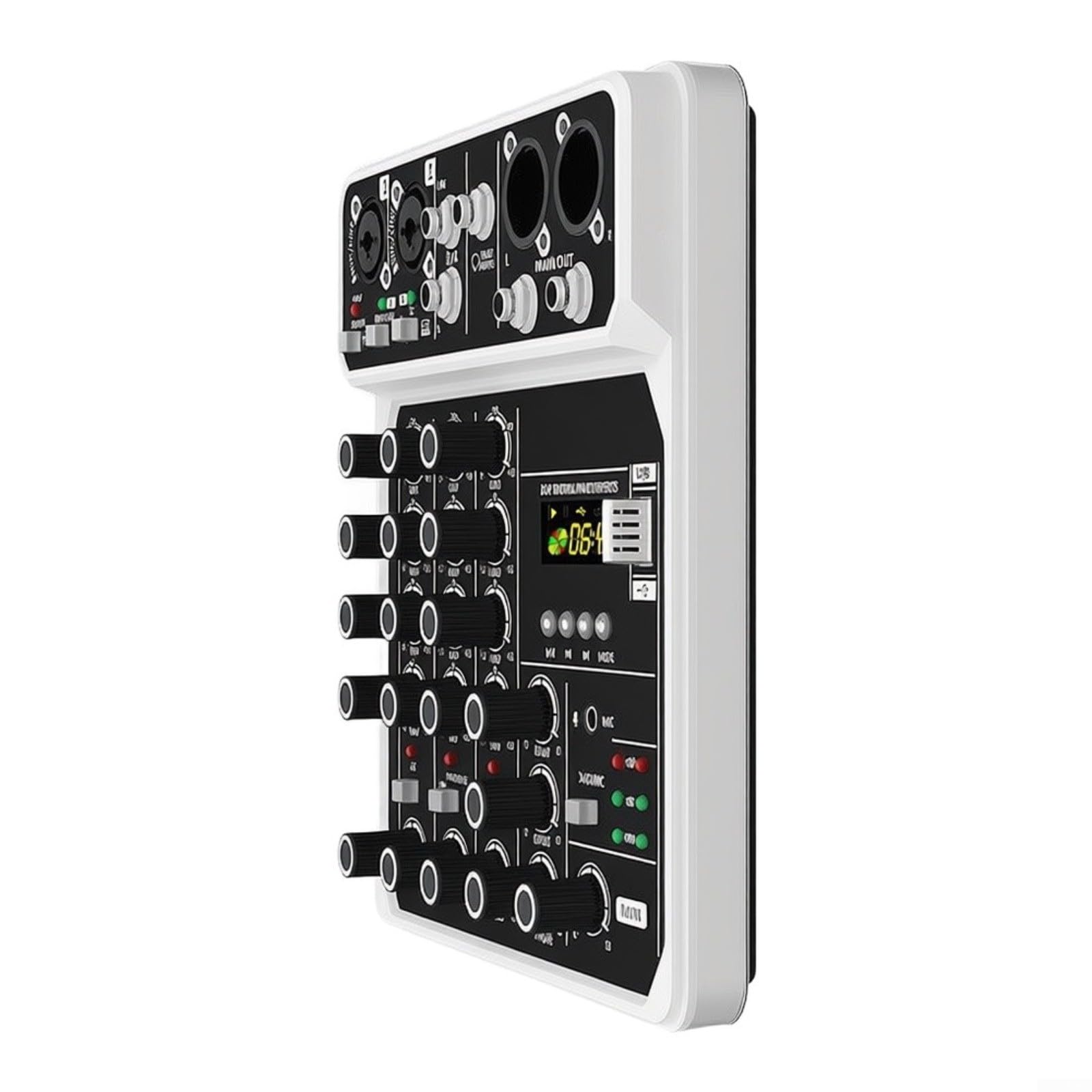 Mixer audio a 4 canali console di miscelazione con potenza 48V Lettore MP3 Doppio ingresso microfono ABS portatile per uso in palcoscenico prestazioni dal vivo