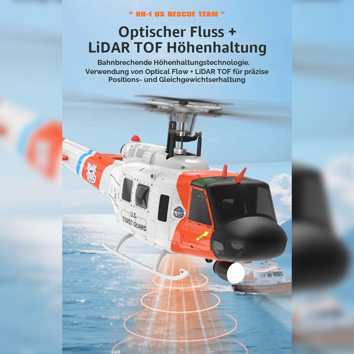 RC Hubschrauber, F07S UH-1 Huey 1/34 Ferngesteuertes Helicopter, 2.4G 6CH Militär Hubschrauber mit GPS Positionierung für Höhenhaltung, Spielzeug Geschenk für Erwachsene - RTF