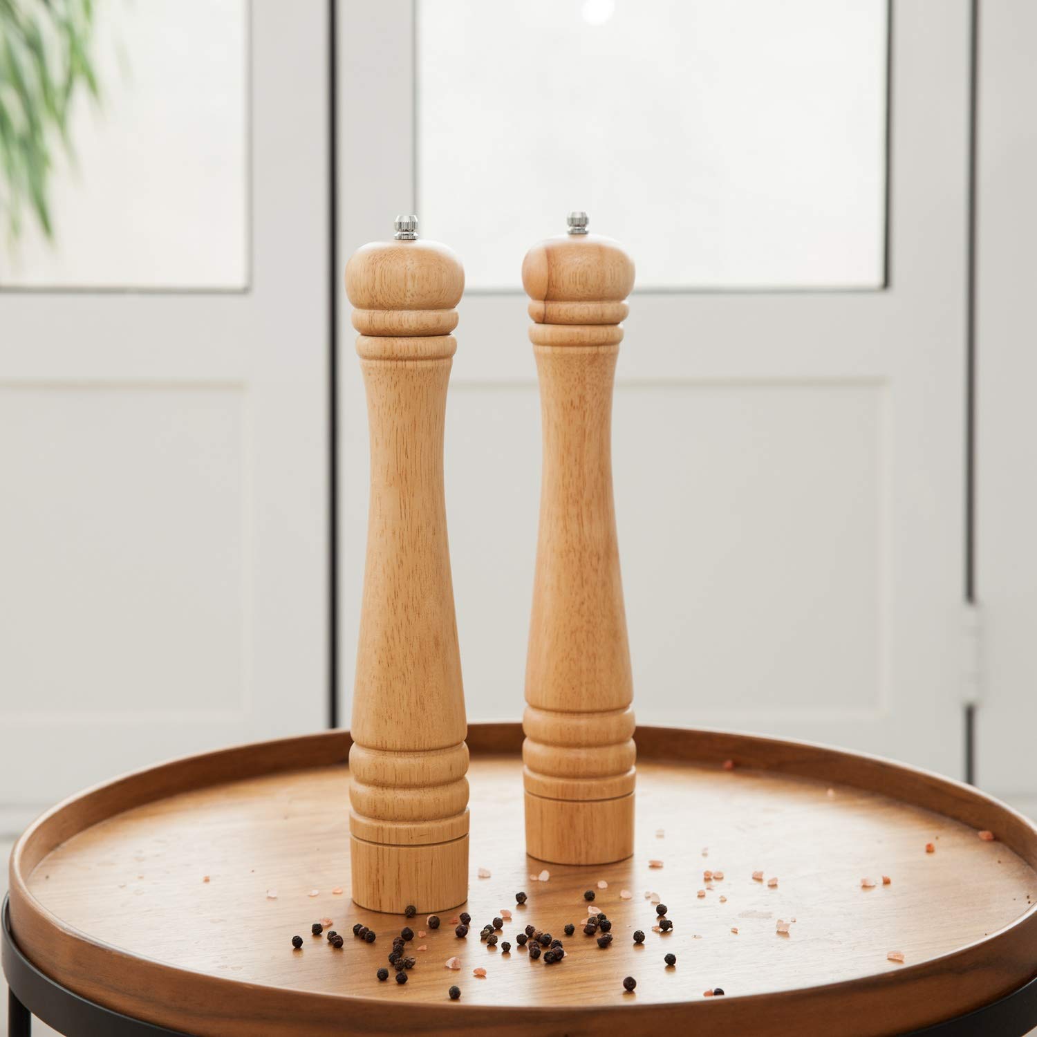 Molinillo de Pimienta y Sal. Molinillo de cerámica duro y ajustable. Madera de caucho, Altura de 30 cm