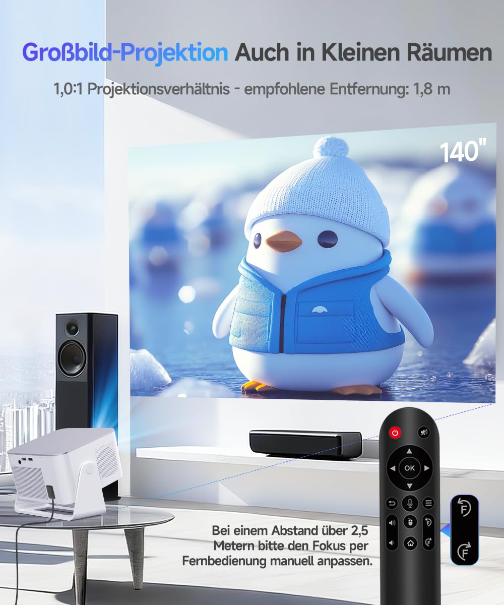Alwtniet Mini Beamer Projektor 4K 8K Unterstützt, Full HD 1080P Smart Projector mit Android 14, WiFi 6 Bluetooth 5.4, Autofokus Auto Keystone 180°Dreh Beamer klein Heimkino Ultrakurzdistanz HY350MAX