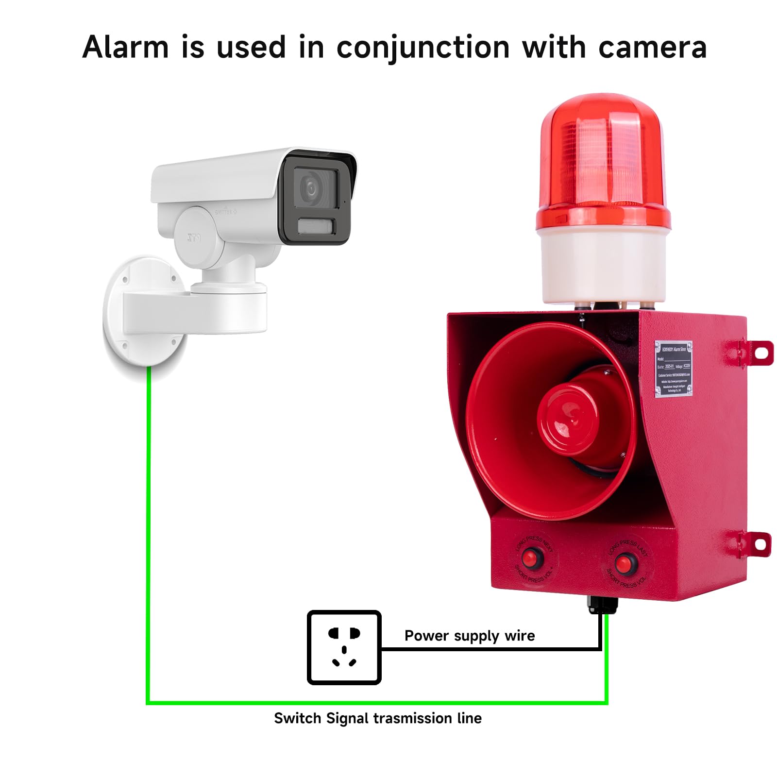 Y DIANS Outdoor Alarm Siren 130dB Adjustable Volume and Tone Waterproof Security Dry Contact Triggered Alarm for Sensor, Motion Detector, Entry Access Control, Relay or Control Panel DC12V