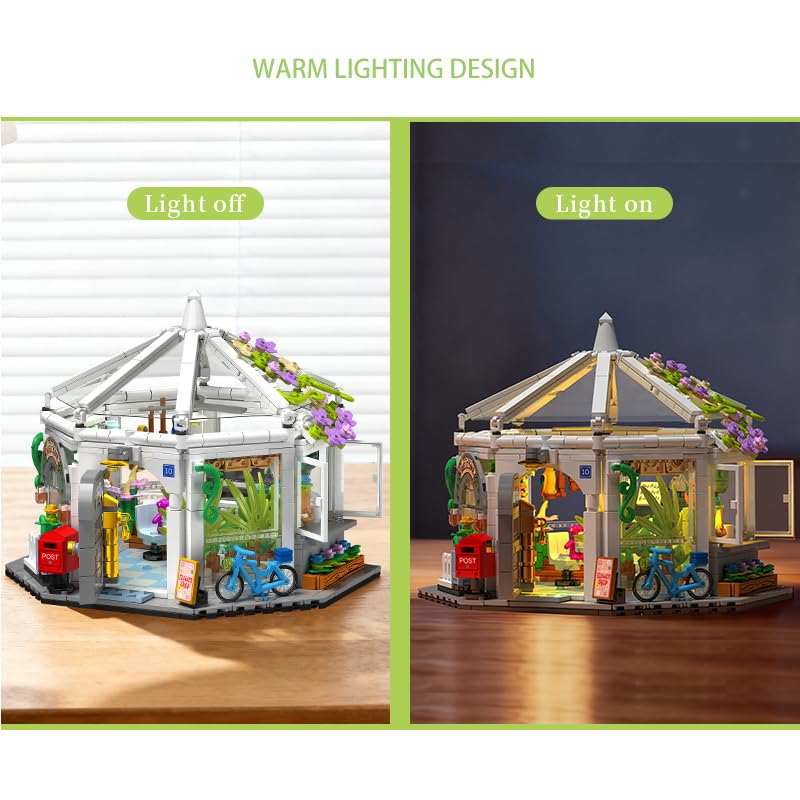 Image of SKY LINE OCEAN Dream Cottage Flower Shop Building Blocks Set - 1059+ Pieces Romantic Garden House with LED, Mini Figures, Collectible Model for Teens & Adults | 5 Year Structural Warranty