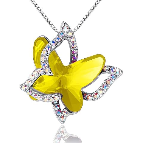 Gift Butterfly Birthstone Crystal Necklace, Silver Tone with 18”+2” Chain, Necklace...