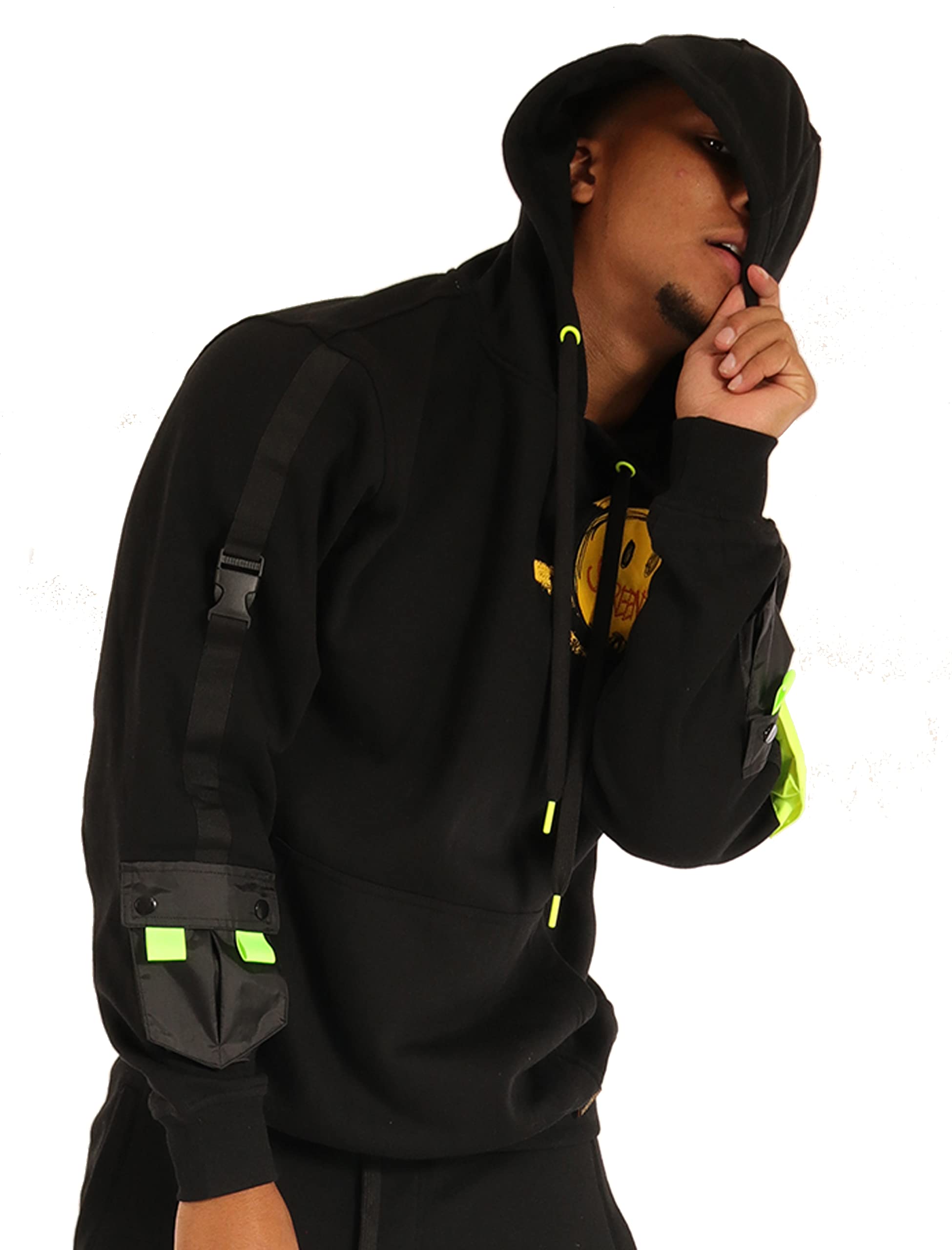 Mens Urban Premium Fleece Hoodie - NYC Streetwear Fashion Embroidery Patch Gel Print Hooded Sweatshirt