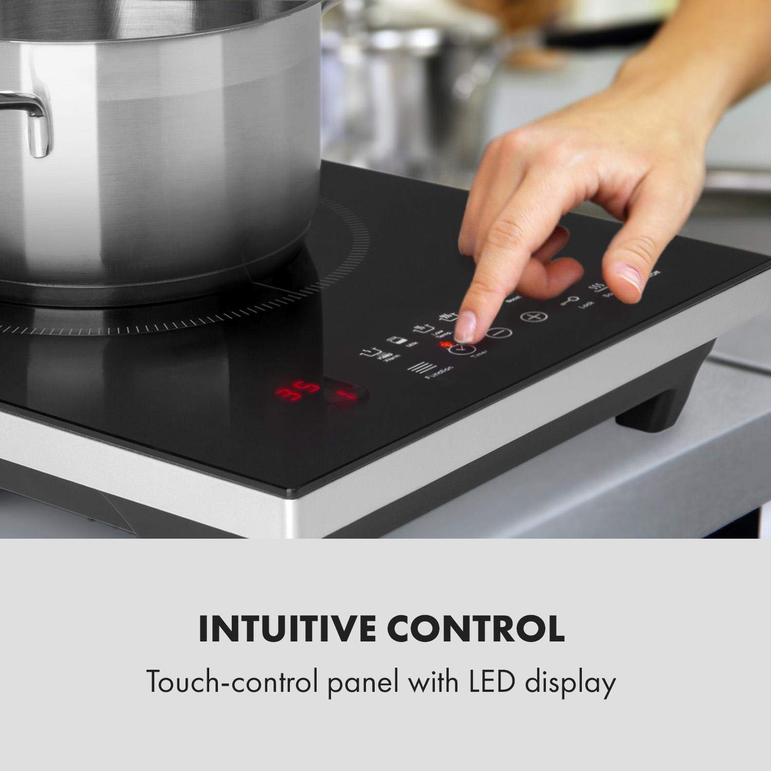 Klarstein Cook n Roll - Placa de inducción, 2000 W, 6 programas de cocción, 10 niveles de temperatura, 40-160 °C, Función Sous-vide, Apagado automático, Control táctil, Pantalla LED, Termómetro, Negro