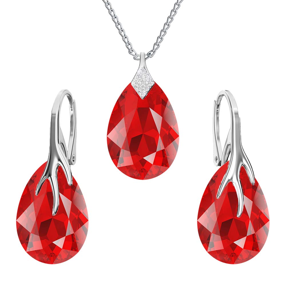 Panda-Jewellery Boucles D'oreilles Femme Argent 925 Poire Collier Femme Une Parure de Bijoux Pour Vous Bijoux Femme avec Boite Cadeau Boucles D'oreilles et Pendentif Femme Cristaux