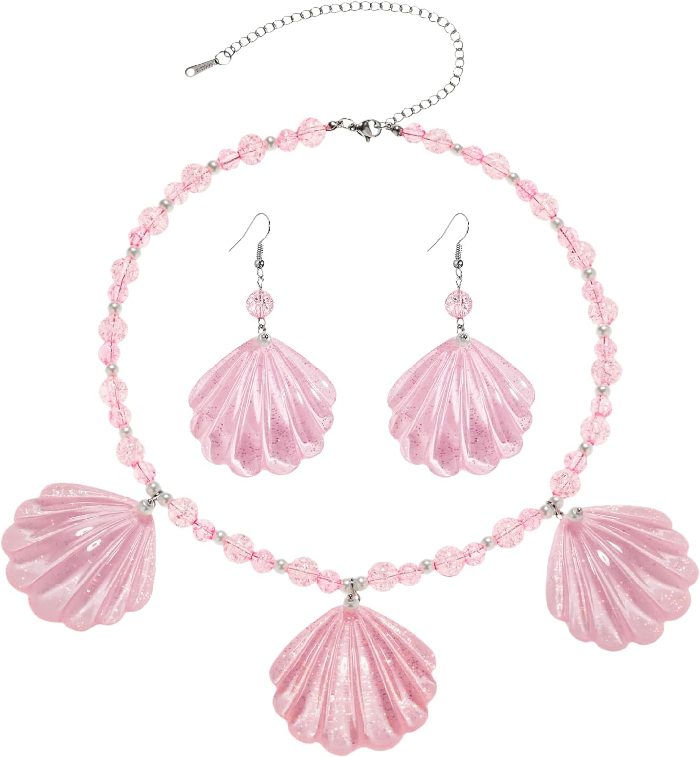 QiuseaduPink Seashell Necklace Earrings Set Girls Costume Dress Up Accessories Jewelry for Girls Women