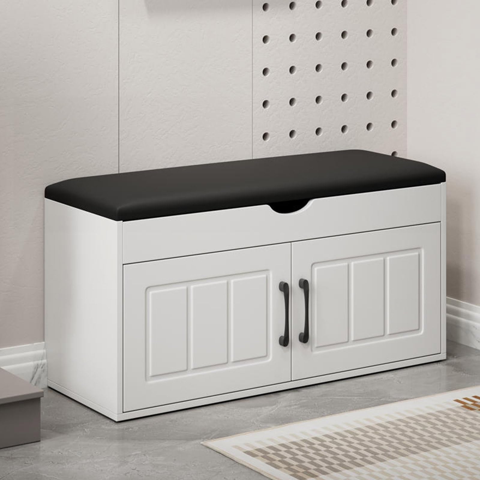 Banc d'entrée avec rangement à chaussures de haute stabilité grâce aux plaques épaisses