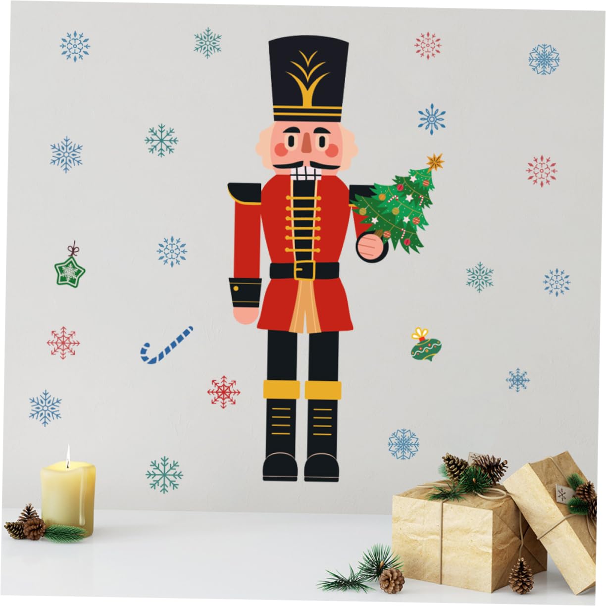 STOBAZA 4stücke Weihnachtlicher Wandaufkleber Selbstklebende Nutcracker Schneeflocken Fensterdekoration Für Weihnachten Einfach Anzubringen Für Glatte Oberflächen Partydeko