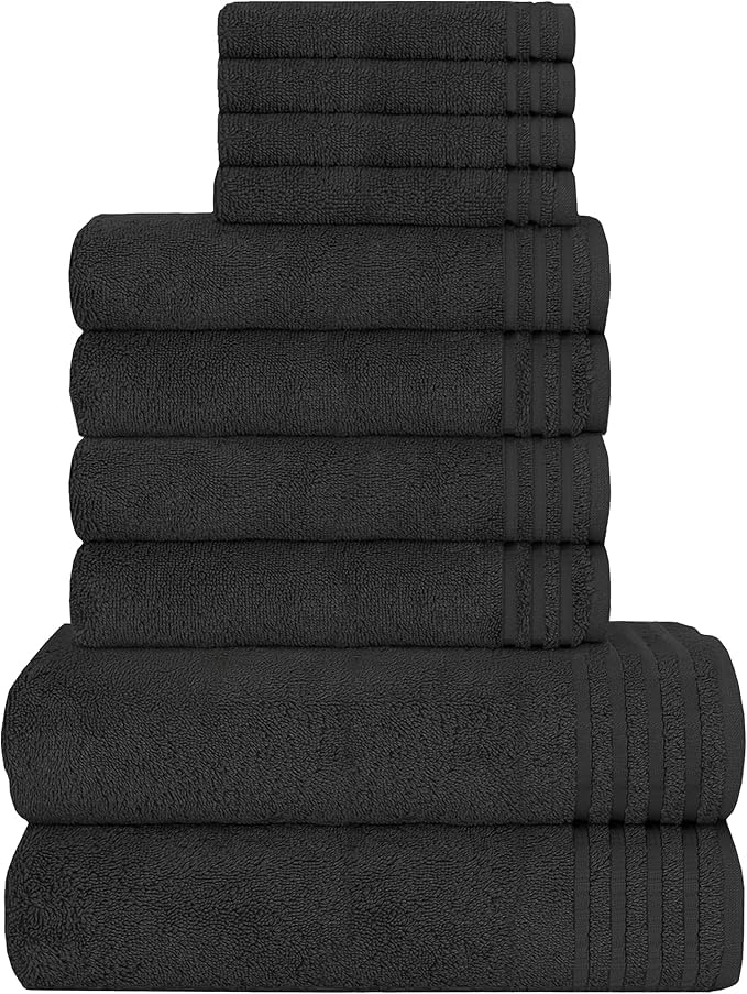 London Dream 10 Piece Bathroom Towels Bale Set Monaco 450 GSM 100% Cotton - 4 Face Towel + 4 Hand Towel + 2 Bath Towel - Super Soft Highly Absorbent & Quick Dry (Charcoal)