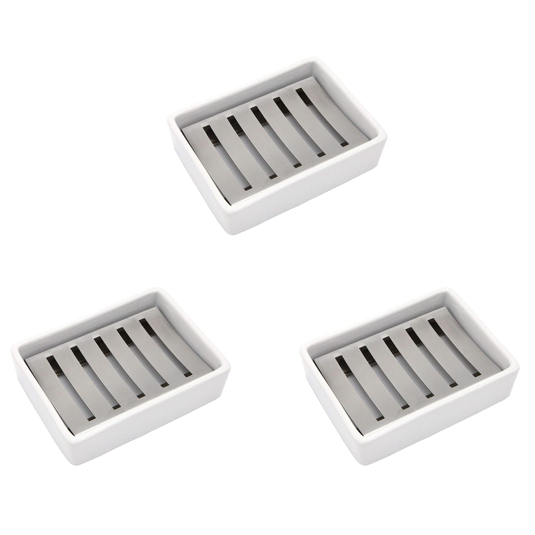 Jabonera de cerámica de acero inoxidable para baño y ducha, caja de jabón de drenaje de doble capa