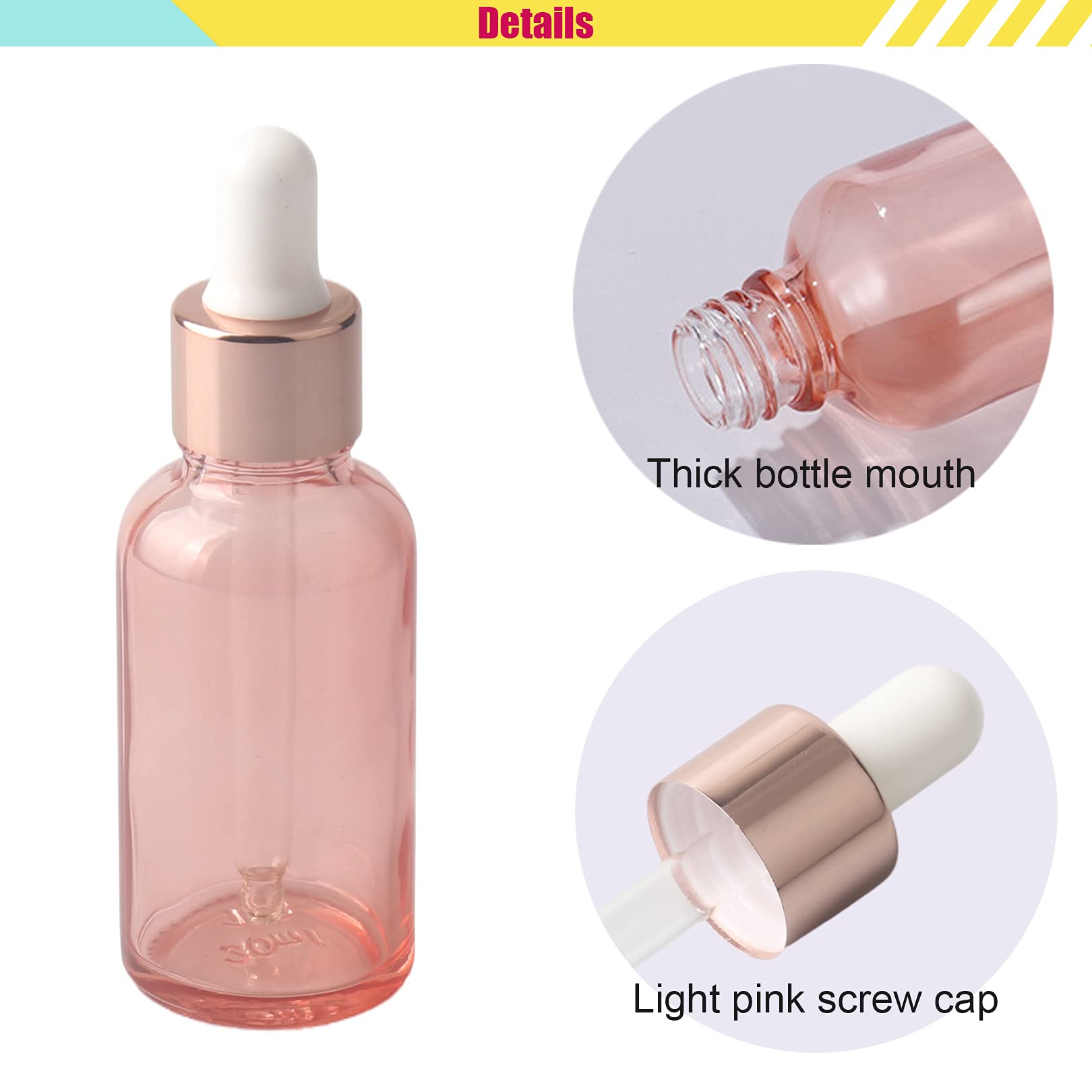 24 Piezas Rosa Frasco Cuentagotas Cristal 30ml, Botellas Cuentagotas con Pipeta de Vidrio Vacío, para Fragancias de Aromaterapia de Aceites Esenciales, Masaje, Fragancia, Viaje