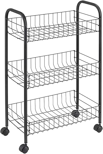 Metaltex Lugano Carrito de 3 niveles con ruedas  Carrito de almacenamiento multiusos para el hogar, incluyendo cocina, baño, oficina y garaje