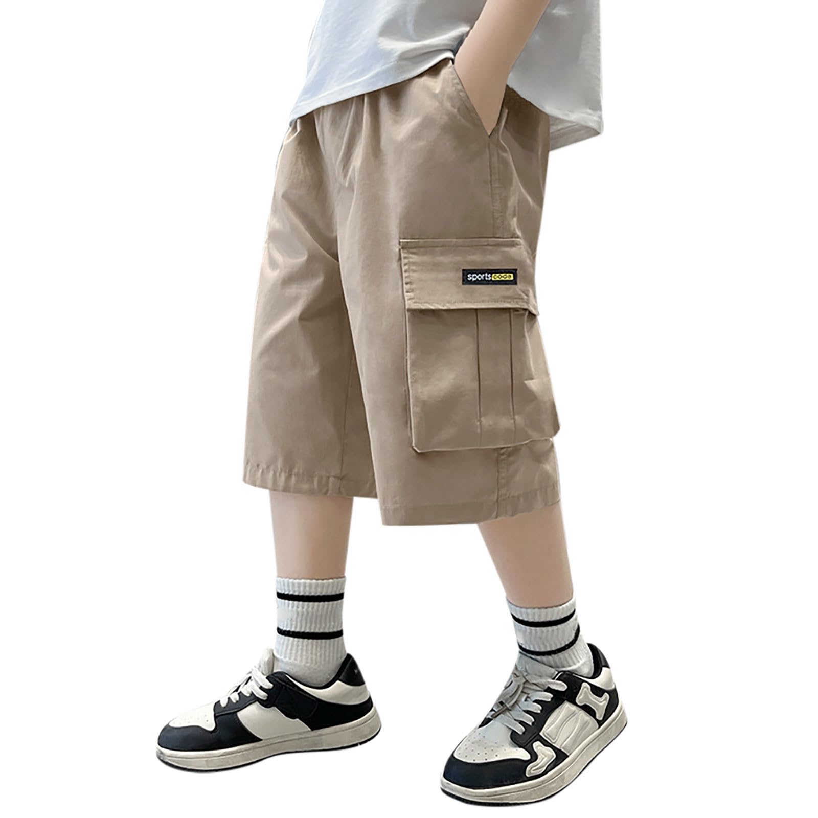 Short Cargo Garçon Ado 8-15 Ans Taille Élastique – Pantalon Court Ample Été Coton Confortable Jogging Streetwear Pas Cher