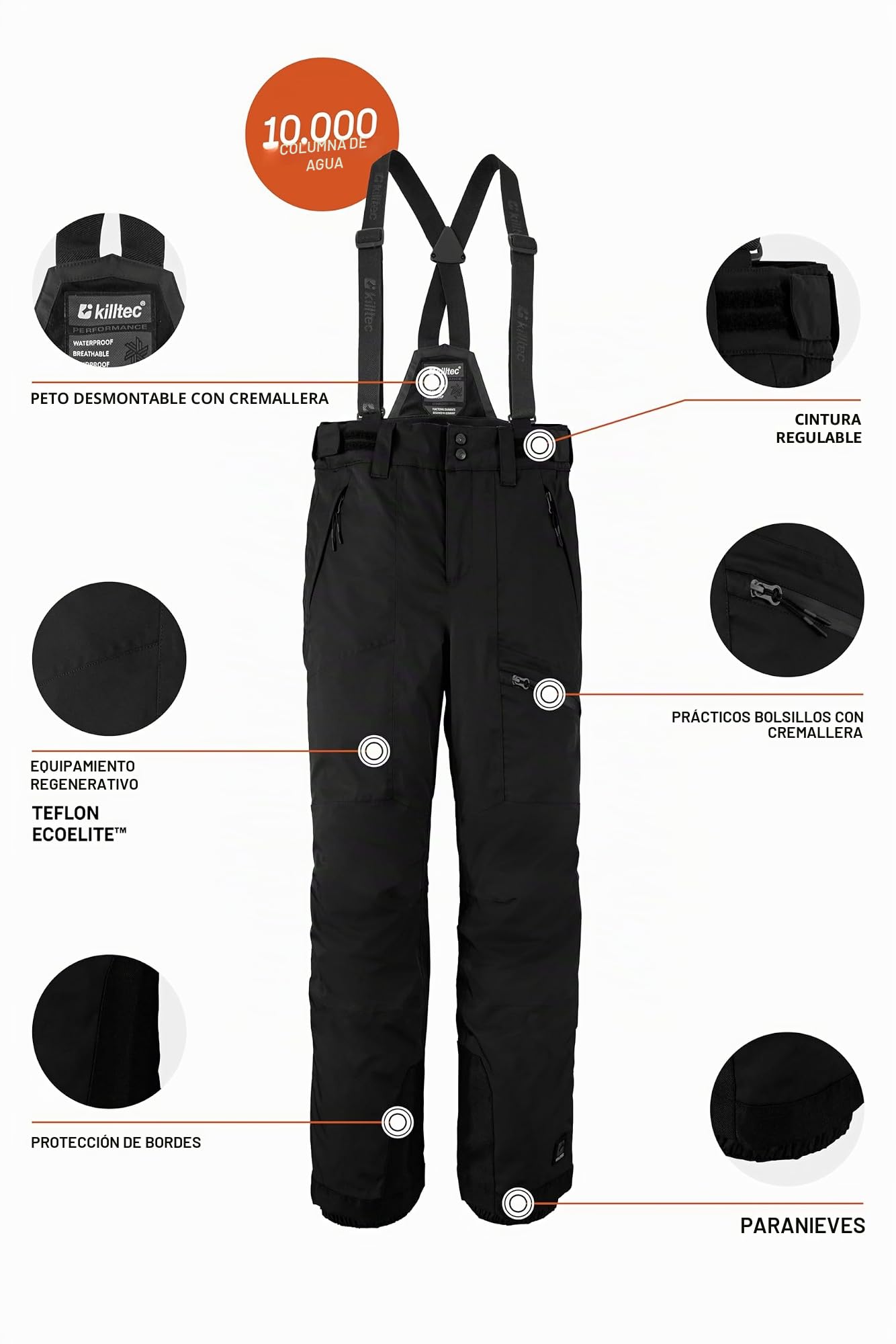 Killtec Boys Skihose 242 - Pantalones de esquí con Peto Desmontable y protección en los Bordes Niños