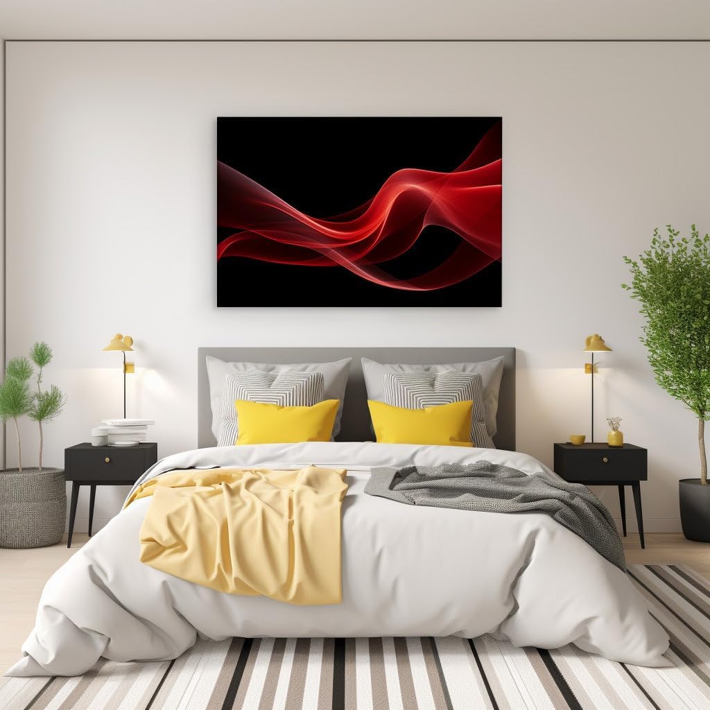 Canvas for Living room. Igniting the Abstract The Dance of Crimson Waves Across a Midnight Canvas, 27 x 18 inch Canvas Wall Art - Ready to Hang - 69x46 cm (27x18 inch)