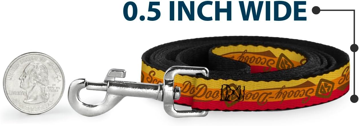 Dog Leash Scooby Doo Script Sd Icon Stripe Yellow Orange Red Brown 6 Feet Long 1.0 Inch Wide