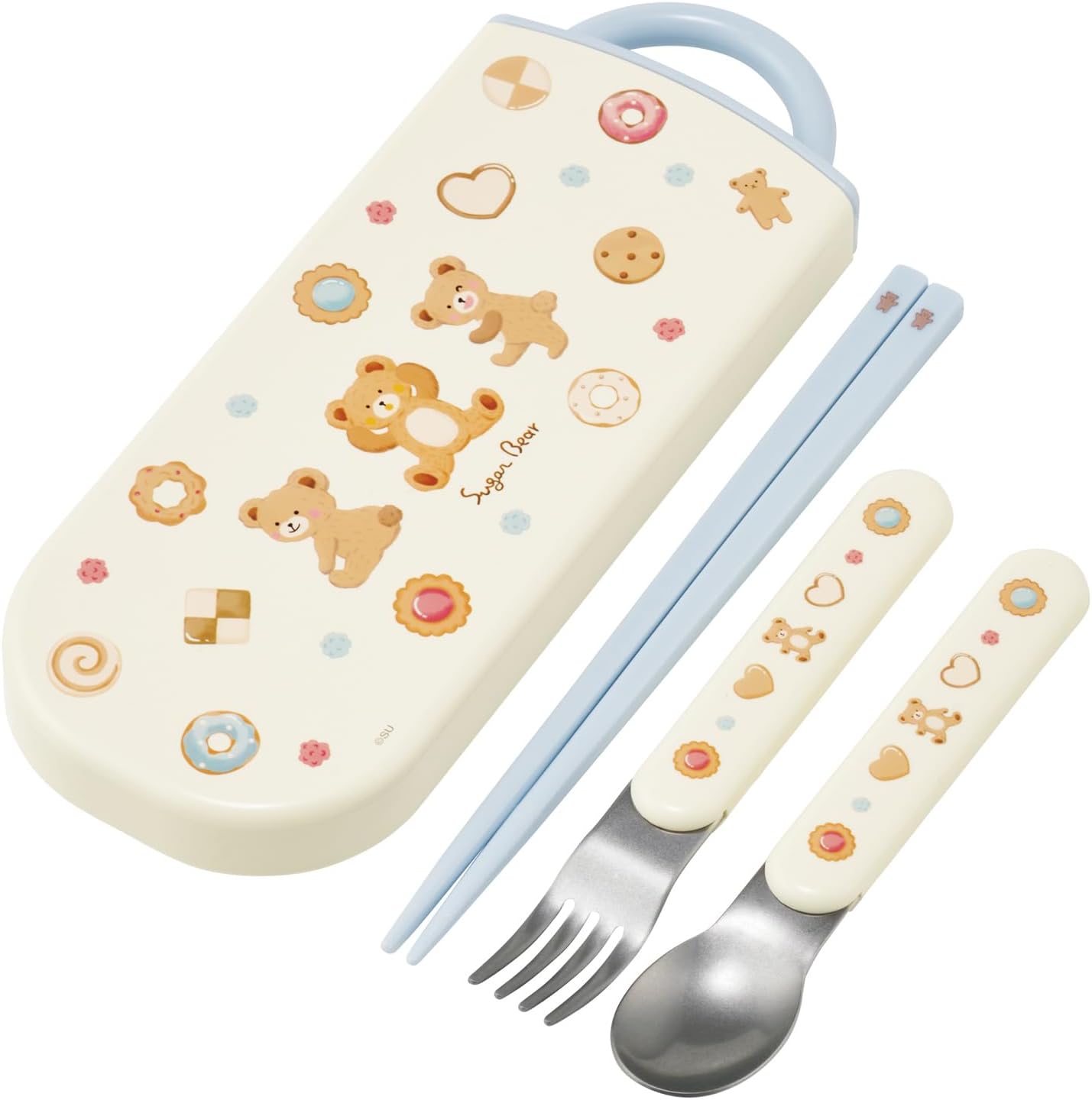 Skater TACC2-A Children's Trio Set Chopsticks, Spoon, Fork, 6.5 inches (16.5 cm), Suger Bear Girls