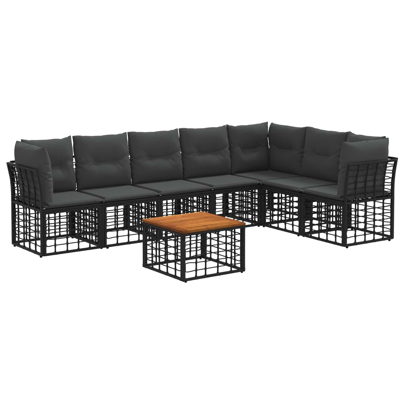 Set di mobili da esterno in polyrattan, 8 pezzi, colore nero