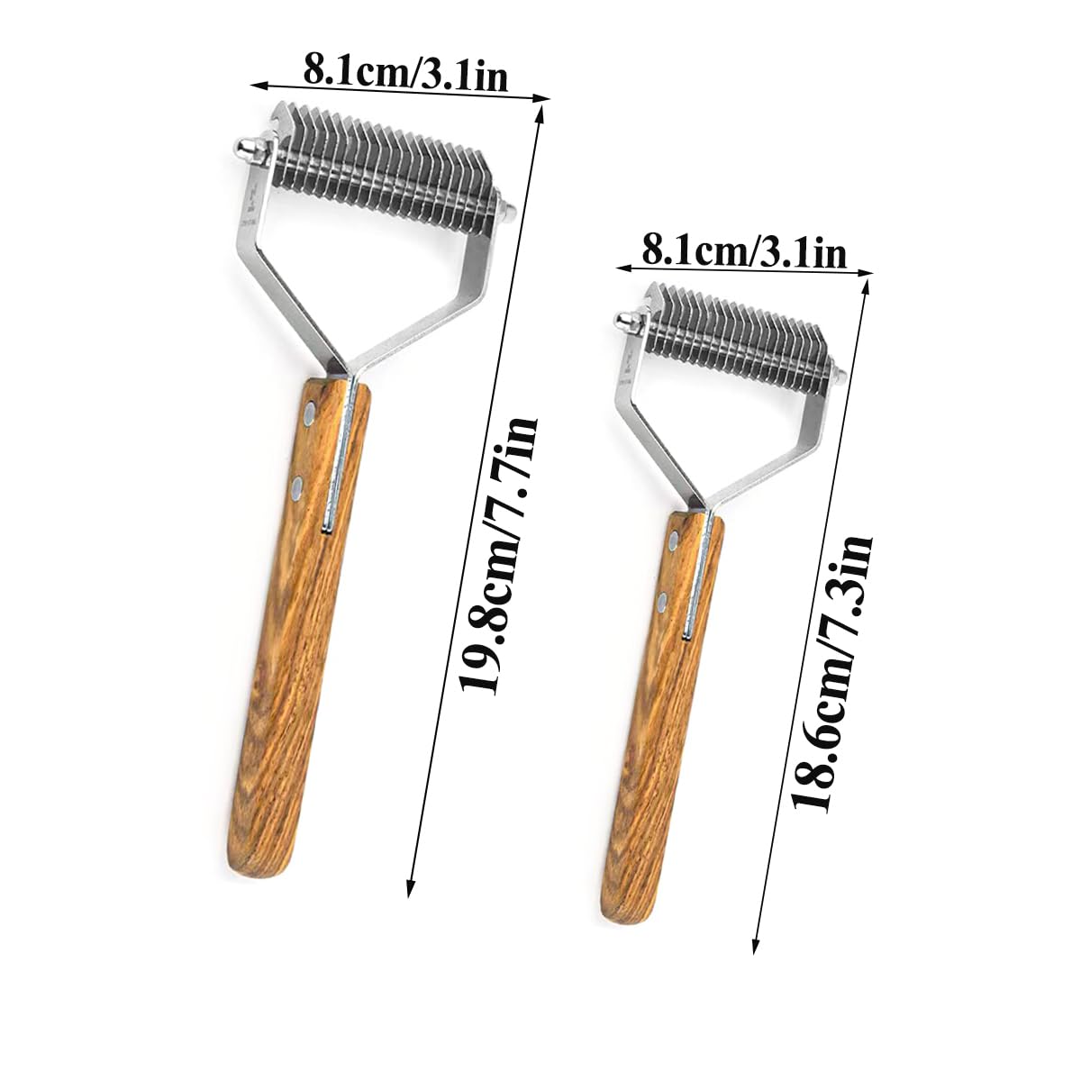 2 PCS Pet Undercoat Rake Professional Stripping Tools Dog Dematting Comb pet Grooming Tool Double Sided Teeth Undercoat Rake with Wooden Handle Reduce Shedding by 95% for Cat Dog - Image 2