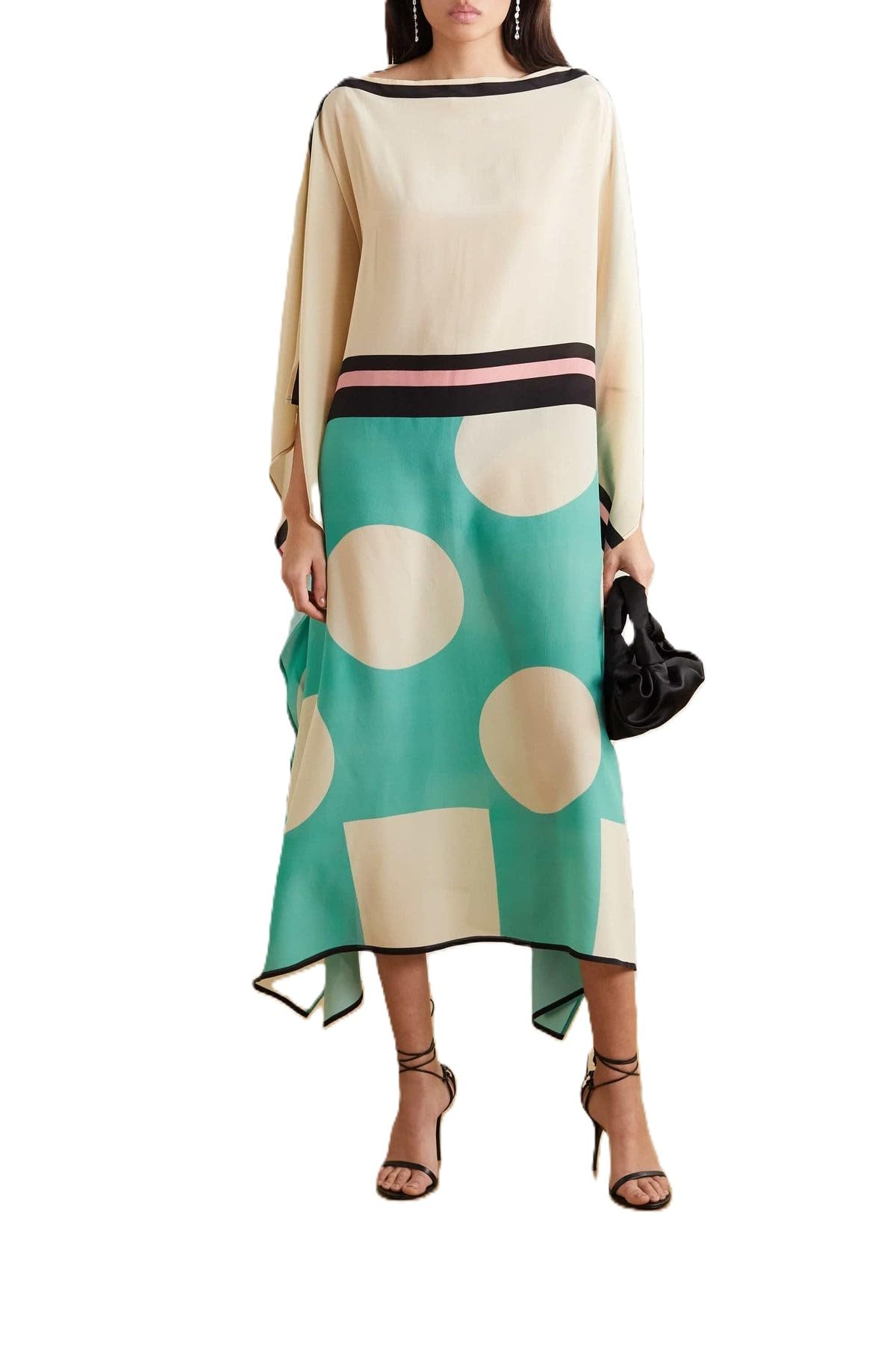 Multicolour Geometric Print Kaftan, Relaxed Fit, Bateau Neck, Bat-Wing Sleeves, Free Size-image-20