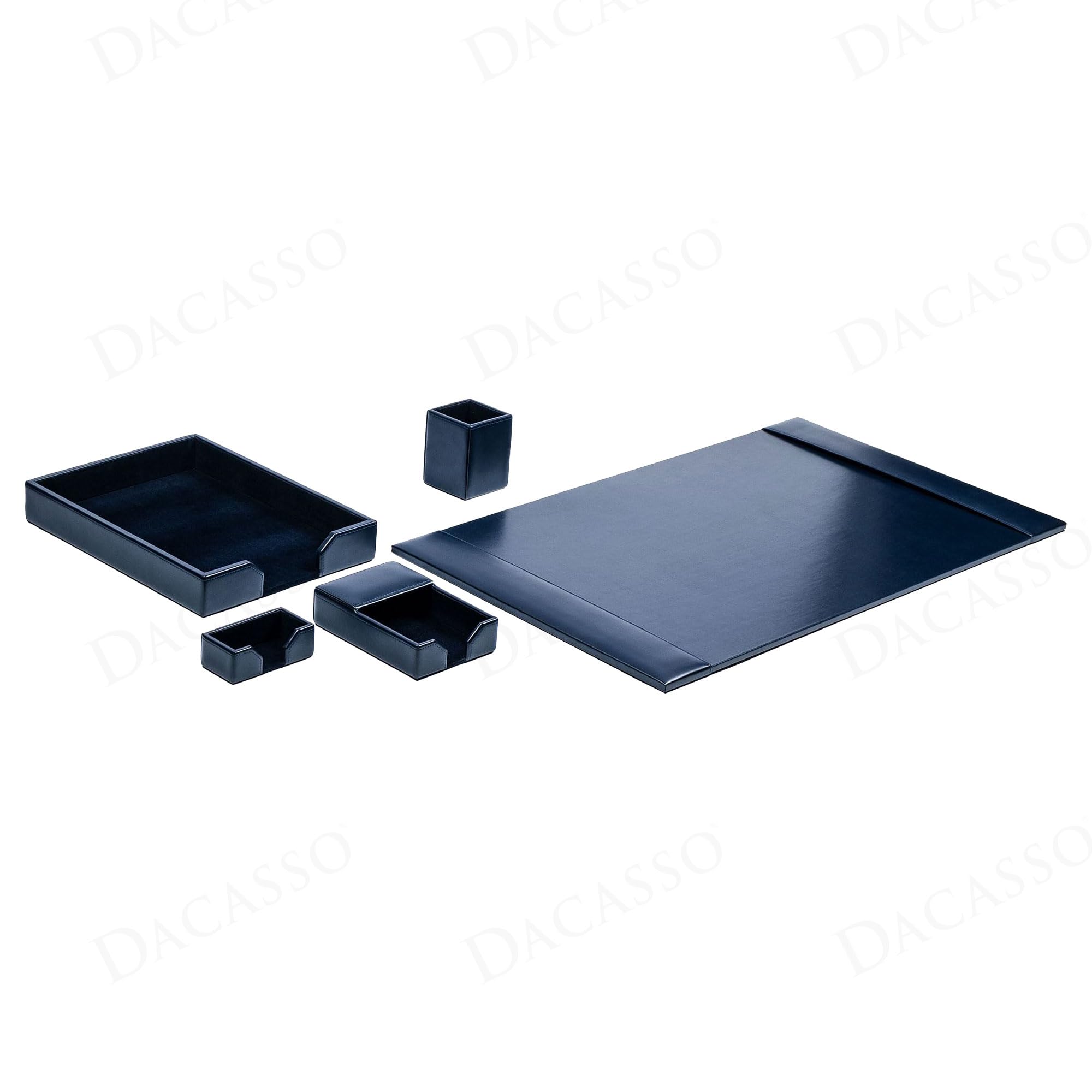 Set da scrivania in pelle 5 pezzi, colore blu navy