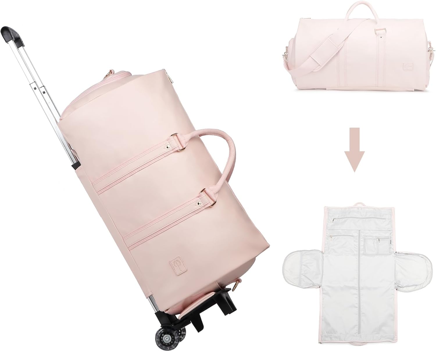 seyfocnia Rolling Garment Bag,Convertible Wheeled Garment Bag with Shoe Compartment for Travel Overnight Carry On Duffle Bag-Pink seyfocnia Rolling Garment Bag,Convertible Wheeled Garment Bag with Shoe Compartment for Travel Overnight Carry On Duffle Bag-Pink