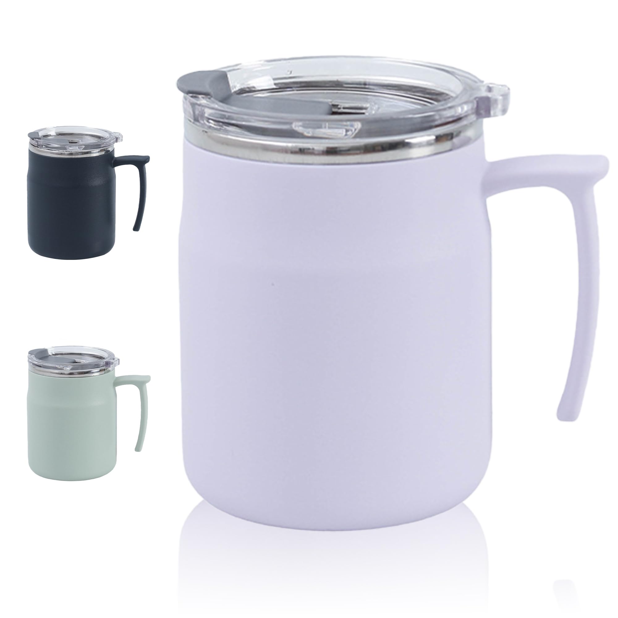 AmzDaKai Thermal Travel Mug, Insulated Coffee Mug, Travel Mug with Handle, Large-Capacity Portable Camping Mug– 500ml Double-Wall Vacuum Stainless Steel, Hot & Cold Beverage (Purple)