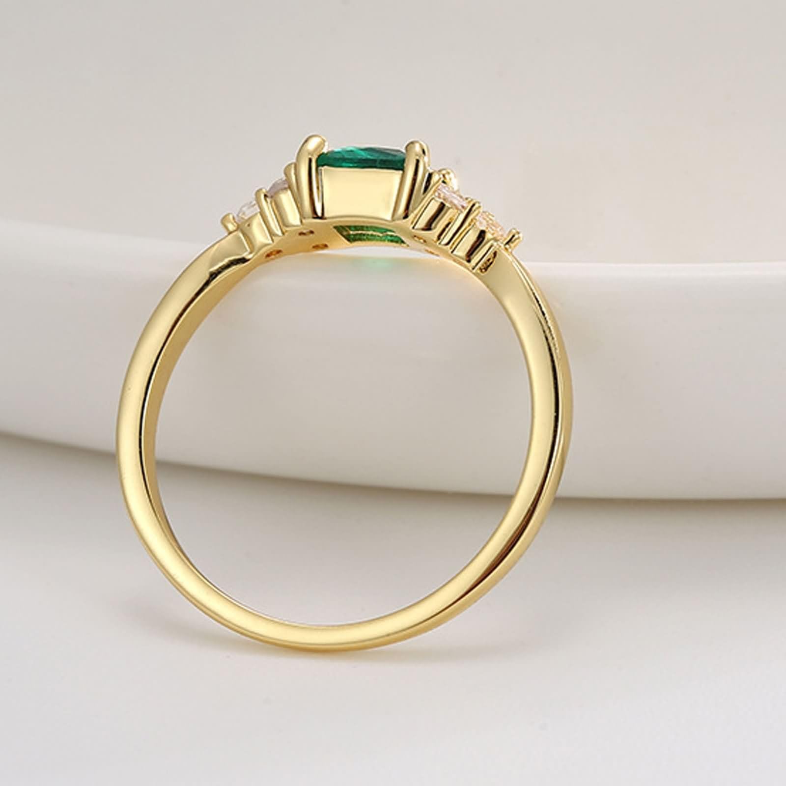 Anello Oro Donna 9K/14K/18Kt 375/585/750,Piazza con Smeraldo Sintetico e Moissanite Anello Donna Matrimonio Oro