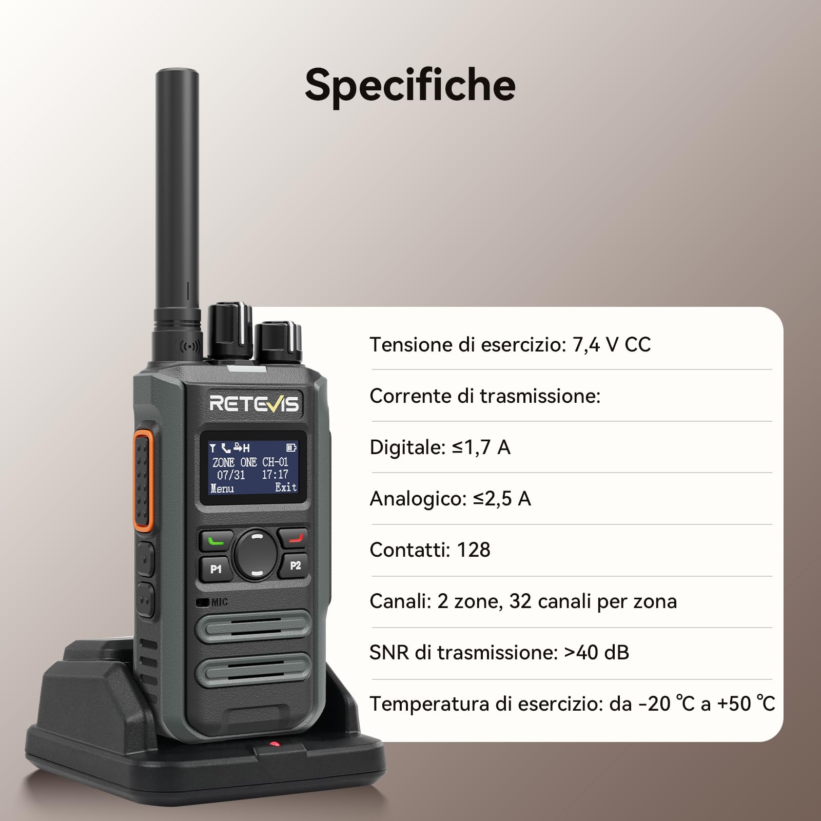 Retevis MateTalk P3 Walkie Talkie Digitali a Ricarica Rapida, Compatibile con Motorola, Lunga Portata con SMS, Schermo LCD, Radio Professionali per Negozi e Attività Commerciali (2 Confezioni)