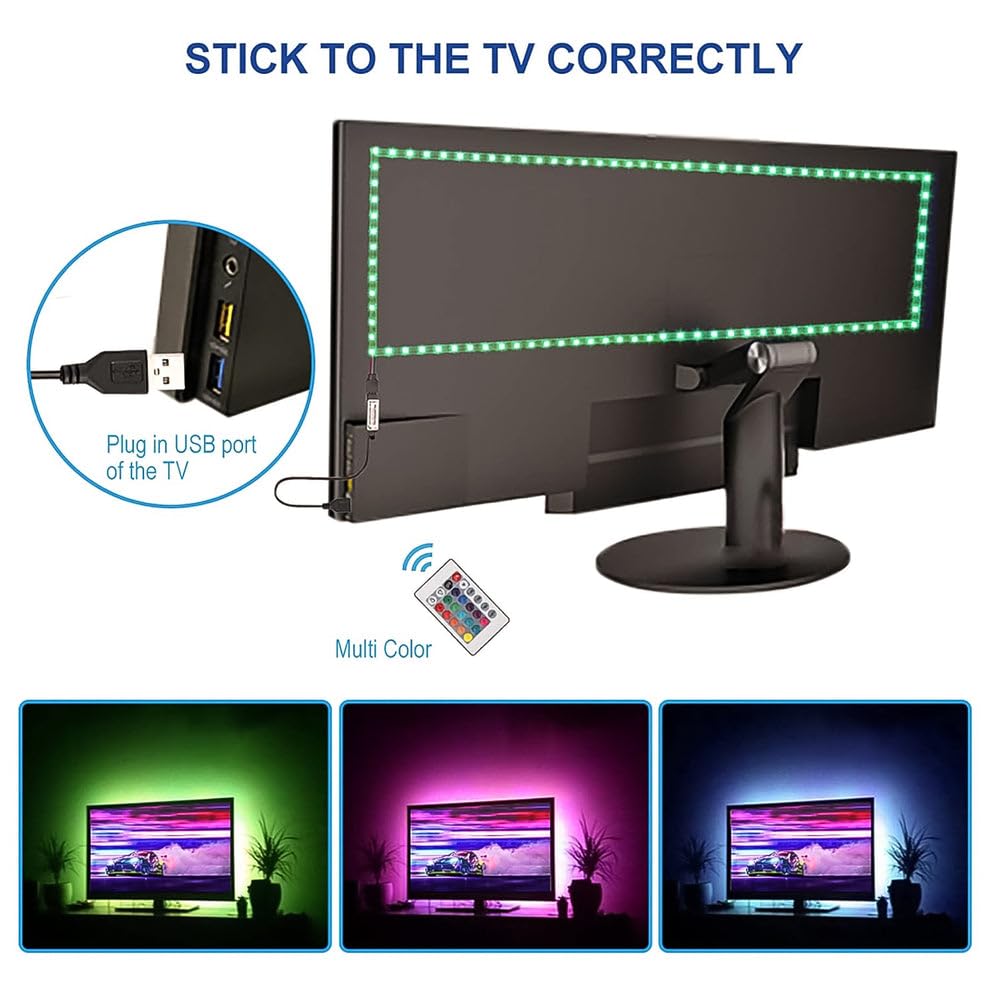 Image of RGB LED Strip Lights 3 Meter with Remote Control | USB Powered Multi-Color LED Light Strip | Waterproof Mood Lights for TV, Bedroom, Gaming Setup, Home Decoration & Party Decor