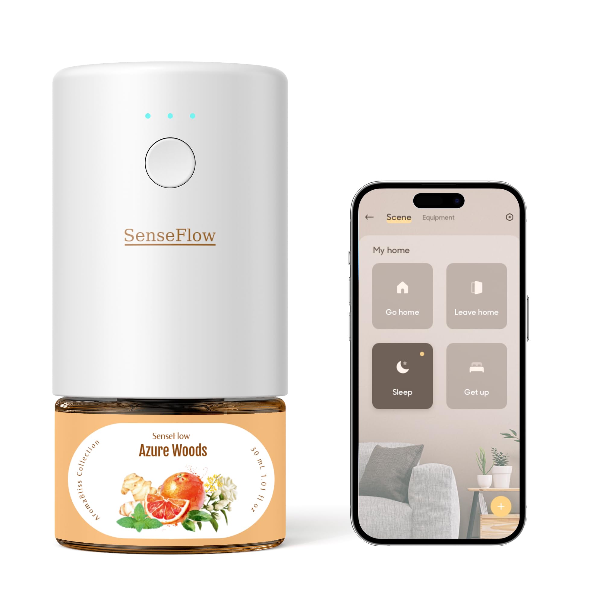 SenseFlow Aroma Diffuser for Essential Oils Smart Wi-Fi SF101S Pro, Waterless Ultrasonic Fragrance Plug, Room Fragrance, White, No Oils