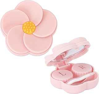 Caruncoo CARUNCOO Flower Shape Contact Lens Case,Compact Eye Contact Case for Travelling,Portable Contact Box with Mirror,...