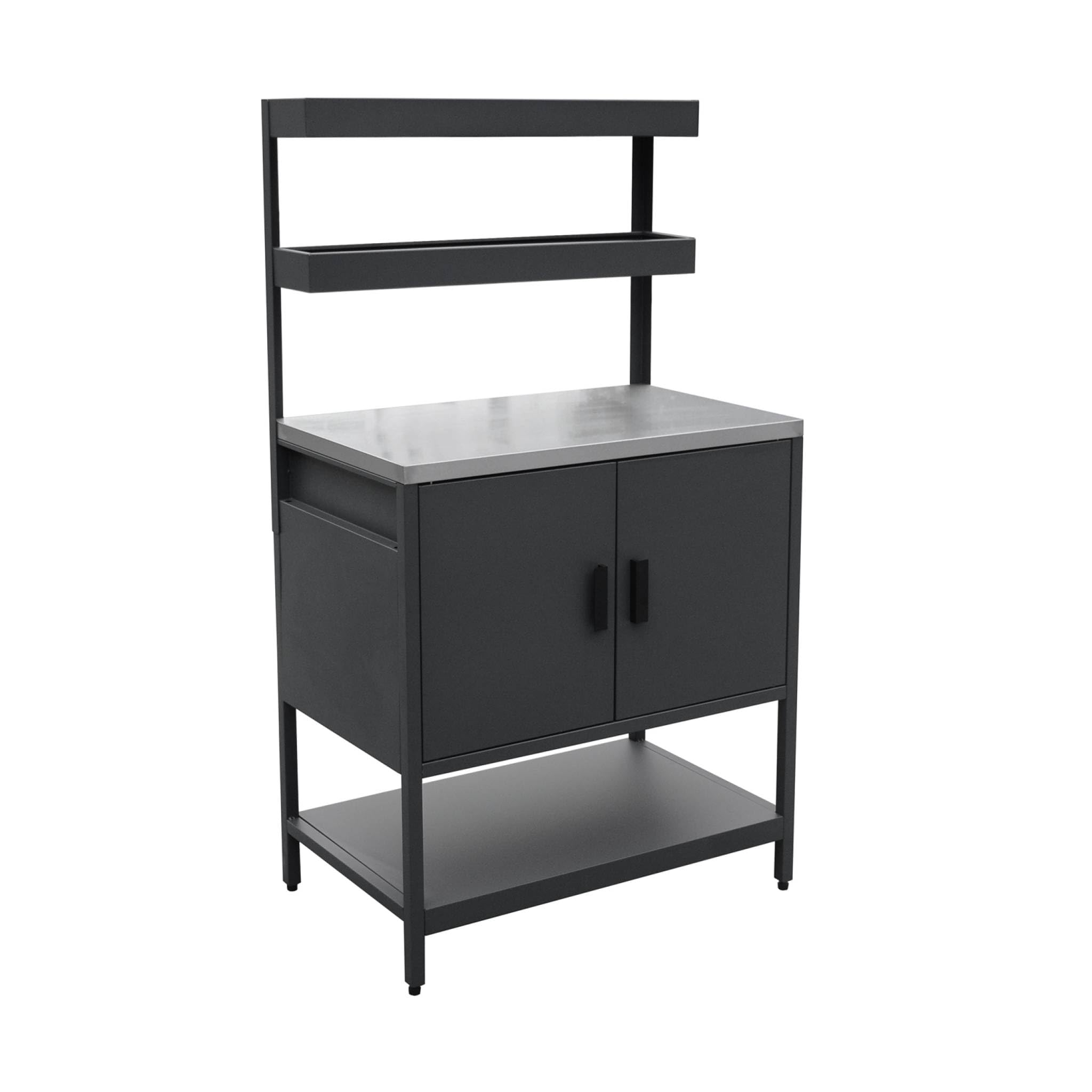sweeek - Cocina exterior de acero con 2 estanterías colgantes y 2 puertas L80cm., Naxos, Negro, 80x51x142 cm