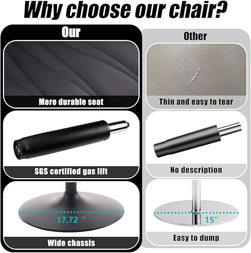 Miniatura 6 de Kidol & Shellder Juego de 2 taburetes de bar negros ajustables giratorios de altura de mostrador, taburetes tapizados modernos de piel sintética,