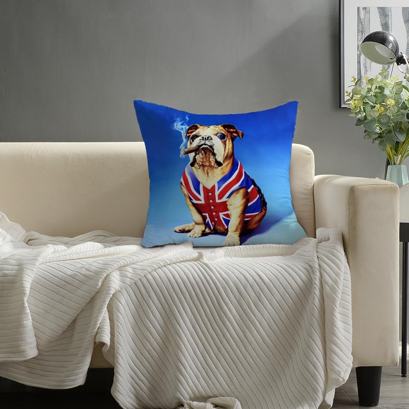 KUNQIAN Union Jack Cushion Cover British French Bulldog Gifts Dog Throw Pillow Case Ornaments Decorations English Blue UK Flag Decor Home Livingroom Couch Sofa 18"x18"(45x45cm) - Image 4